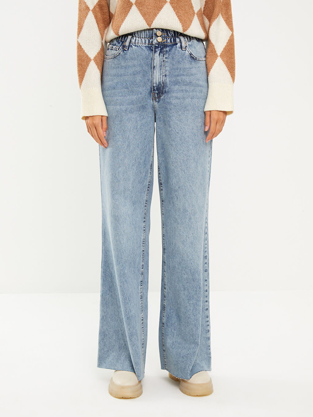 Women's High Waisted Wideleg Regular Denim Trousers-3