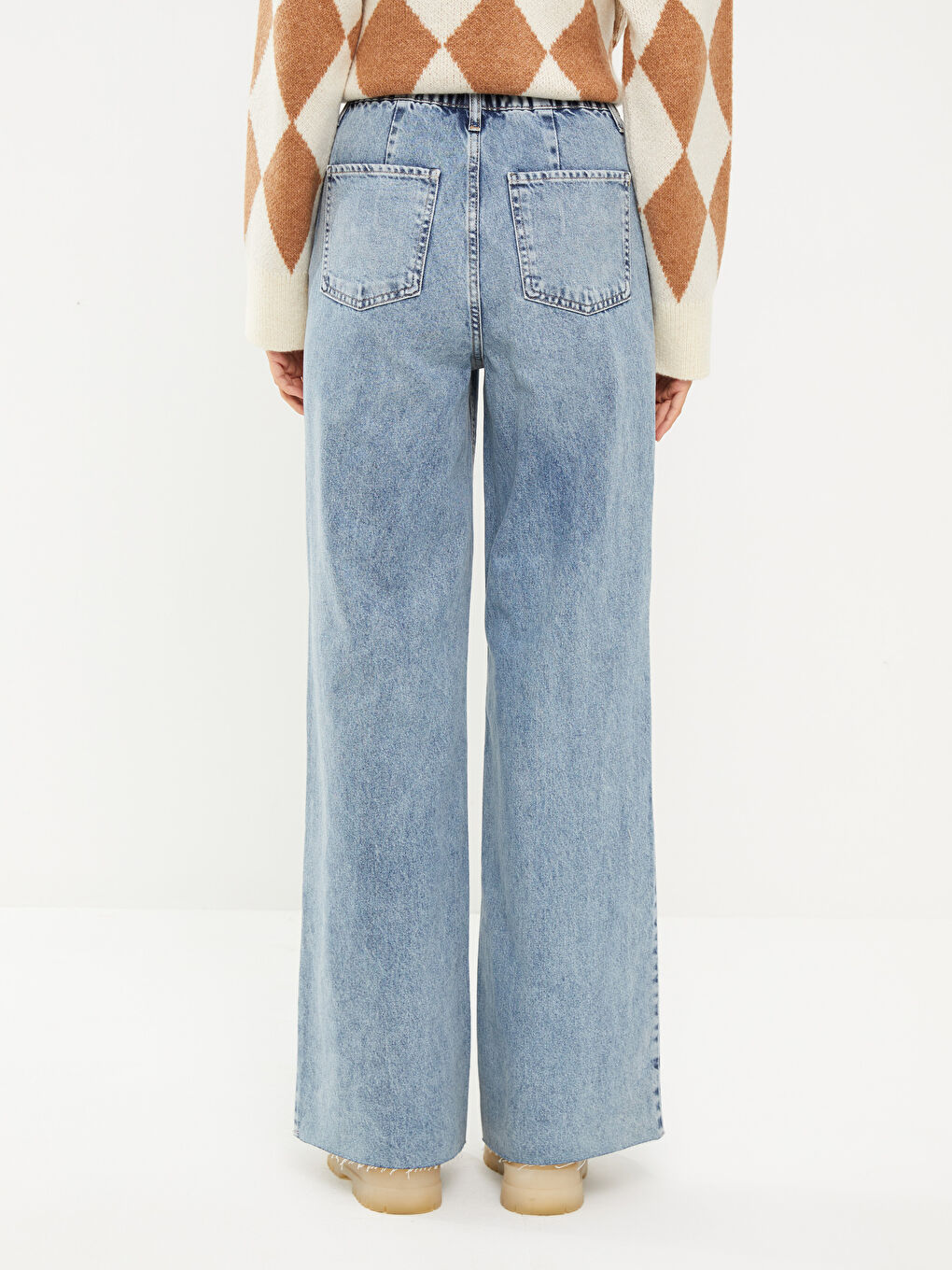 Women's High Waisted Wideleg Regular Denim Trousers-4