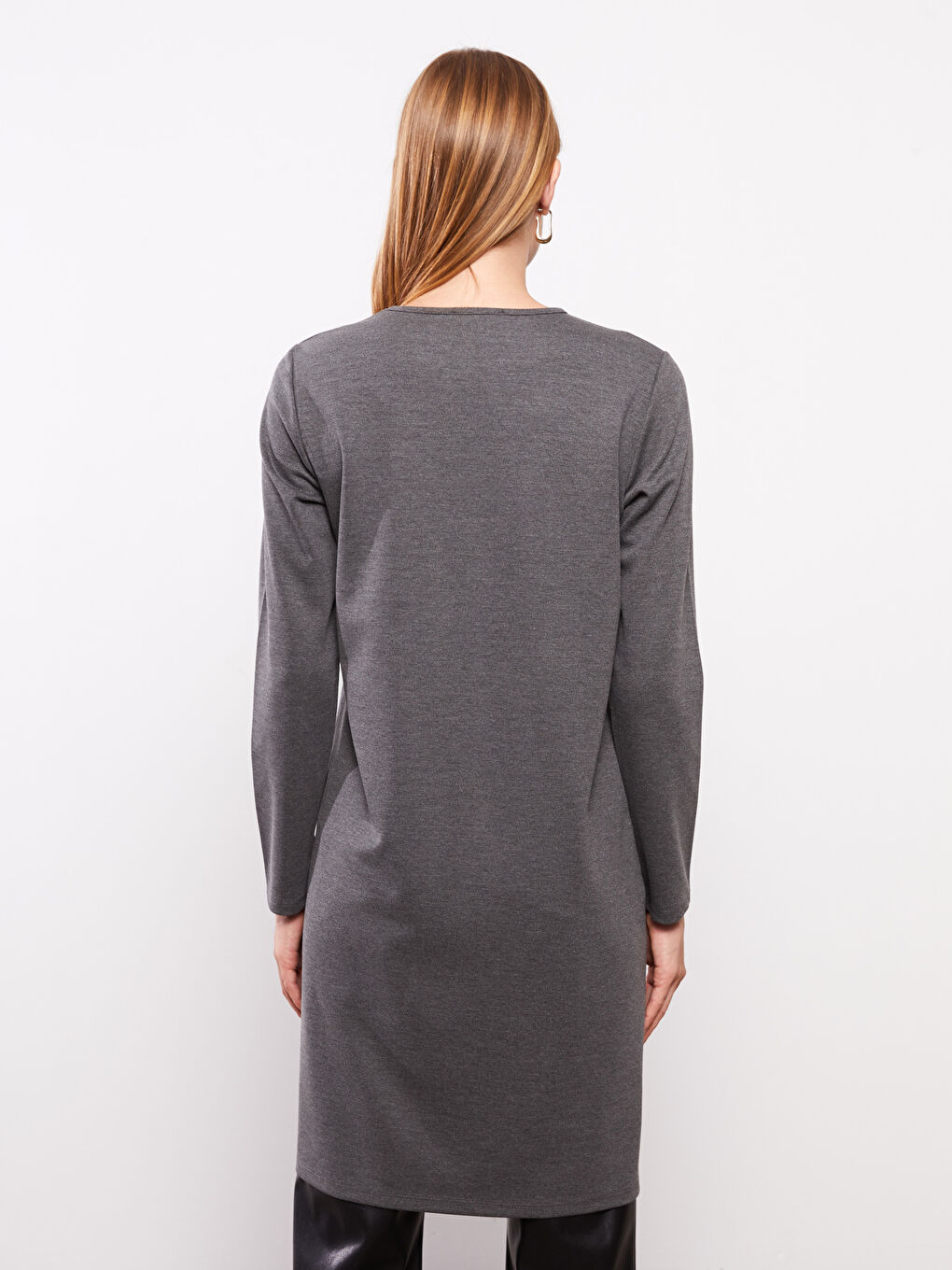 Antrasit Bisiklet Yaka Pul Payet İşlemeli Uzun Kollu Kadın Tunik-4