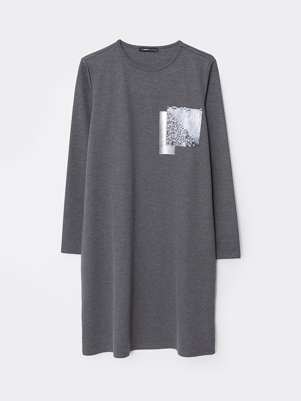 Antrasit Bisiklet Yaka Pul Payet İşlemeli Uzun Kollu Kadın Tunik-5