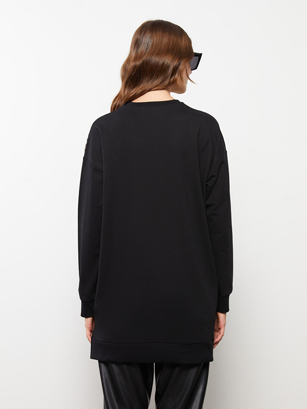 Siyah Desenli Oversize Kadın Sweatshirt Tunik-4