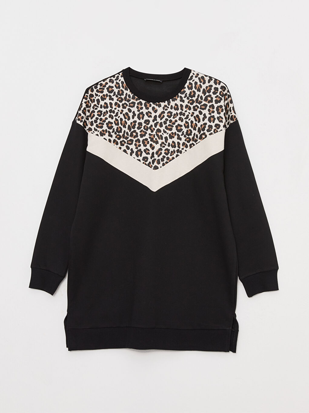 Siyah Desenli Oversize Kadın Sweatshirt Tunik-5