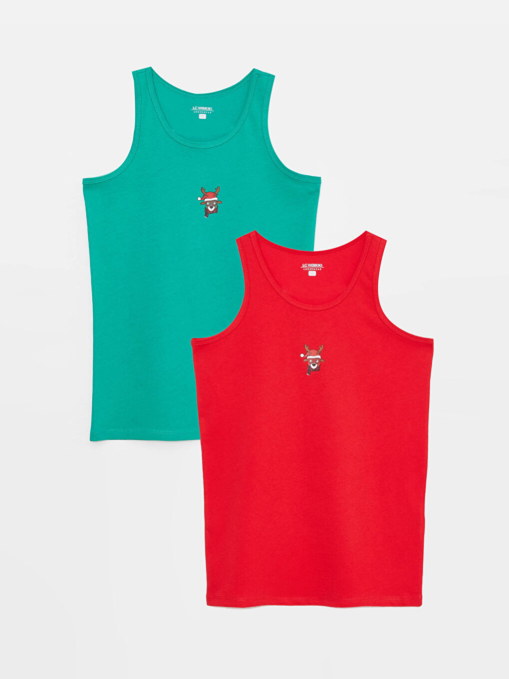 Kırmızı Bisiklet Yaka Yılbaşı Temalı Pamuklu Erkek Çocuk Atlet 2'li