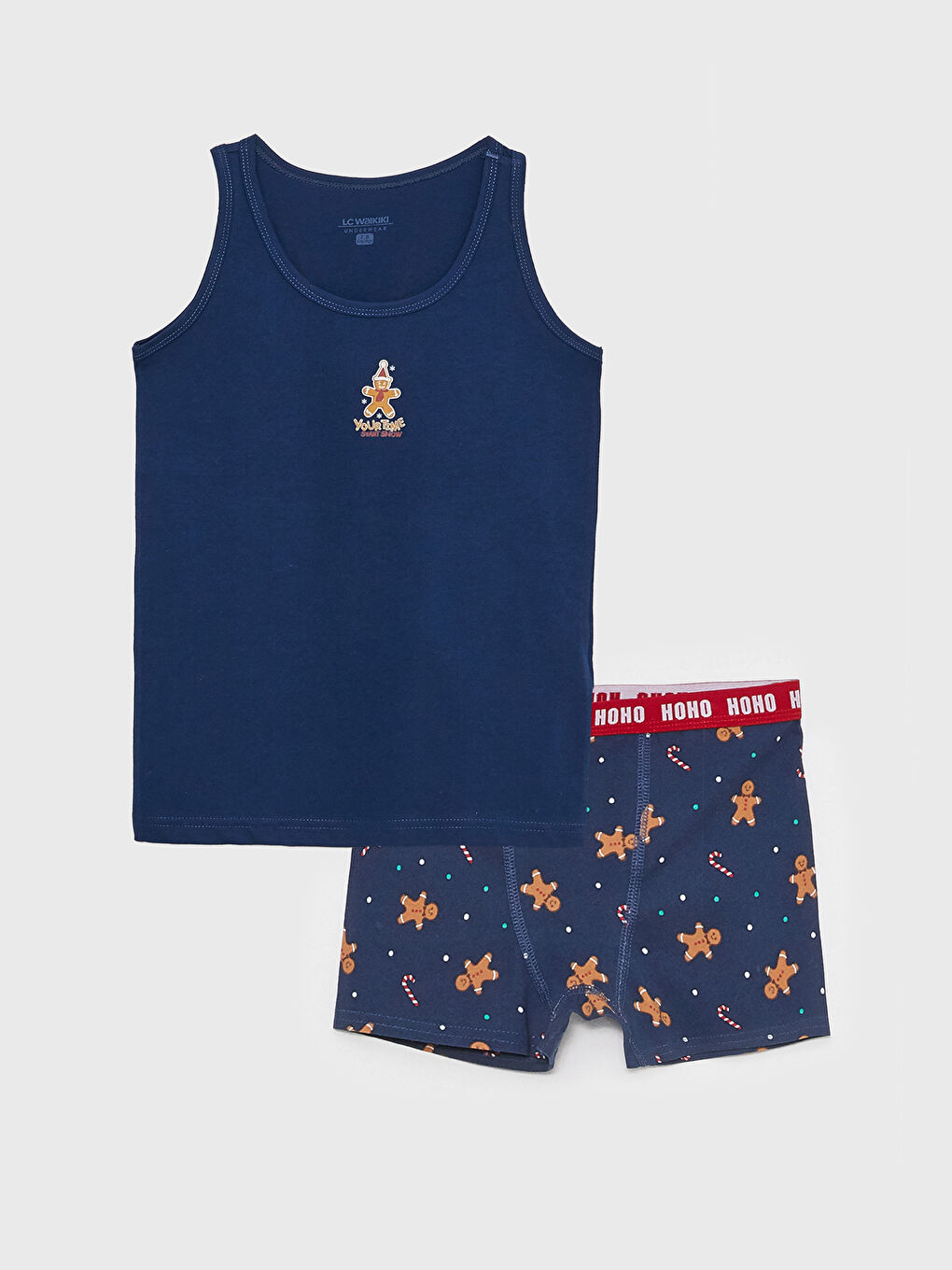 Lacivert Bisiklet Yaka Yılbaşı Temalı Erkek Çocuk Atlet ve Boxer