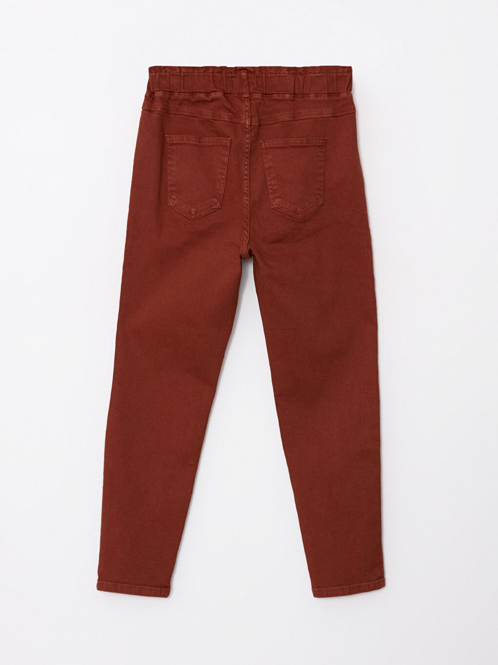 Kahverengi Beli Lastikli Düz Gabardin Kadın Pantolon-6