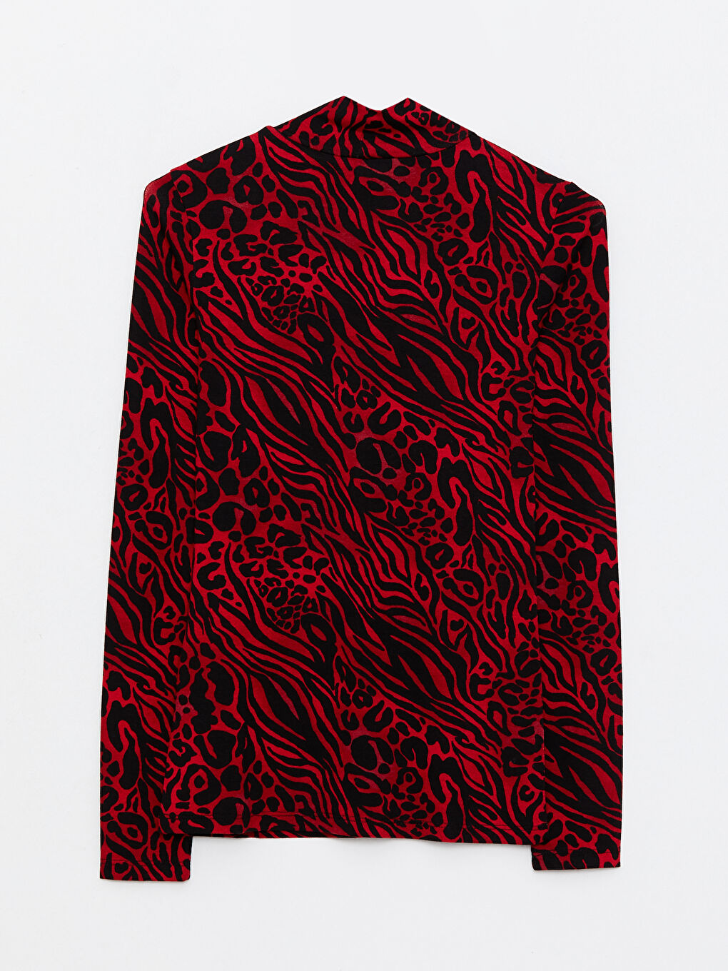 Karışık Dik Yaka Desenli Uzun Kollu Krep Kadın Tişört-6