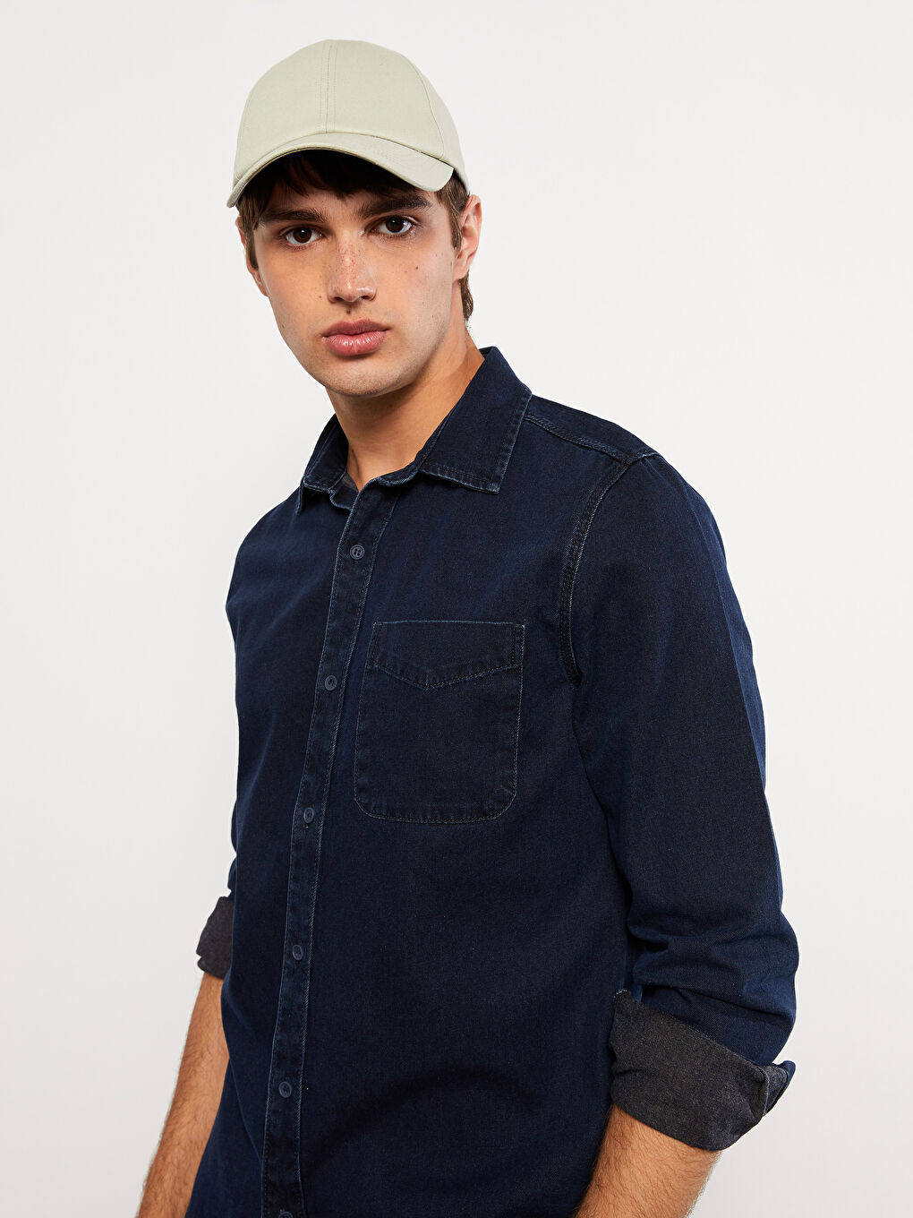 Regular Fit Long Sleeve Men's Denim Shirt-2