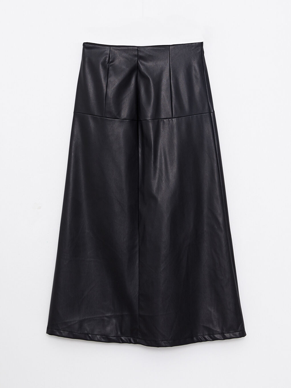 Siyah Düz A Kesim Deri Görünümlü Kadın Etek-8