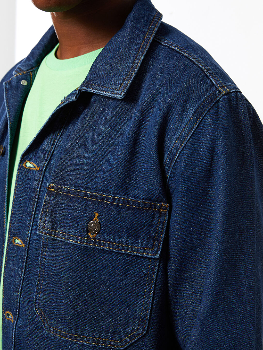 İndigo Standart Kalıp Uzun Kollu Erkek Jean Ceket-3