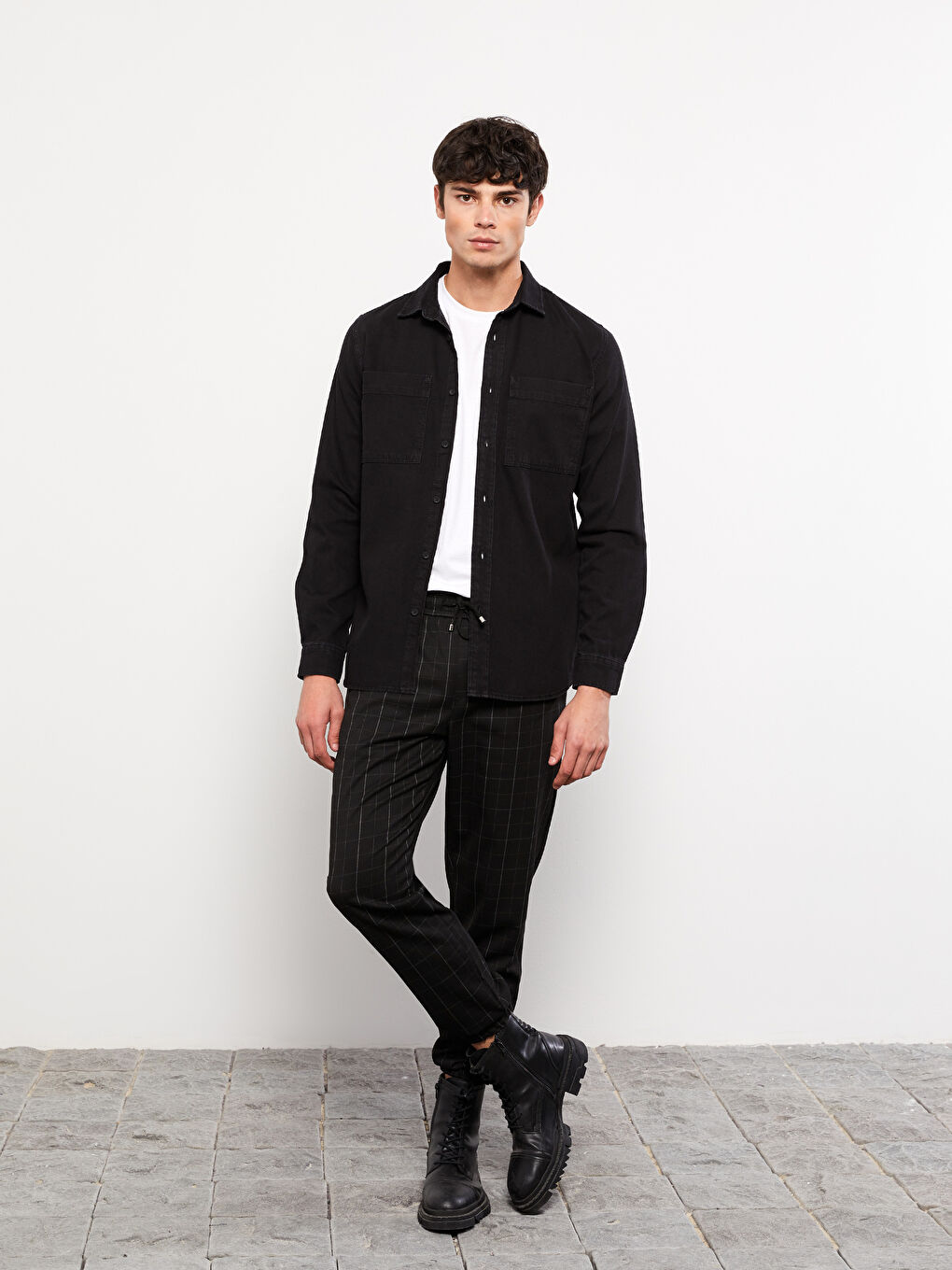 Siyah Regular Fit Uzun Kollu Erkek Jean Gömlek-2