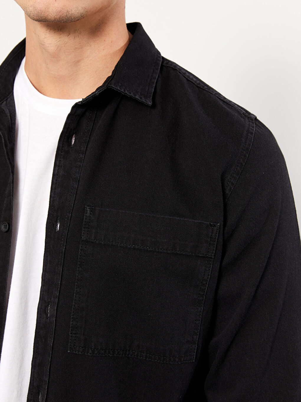 Siyah Regular Fit Uzun Kollu Erkek Jean Gömlek-3