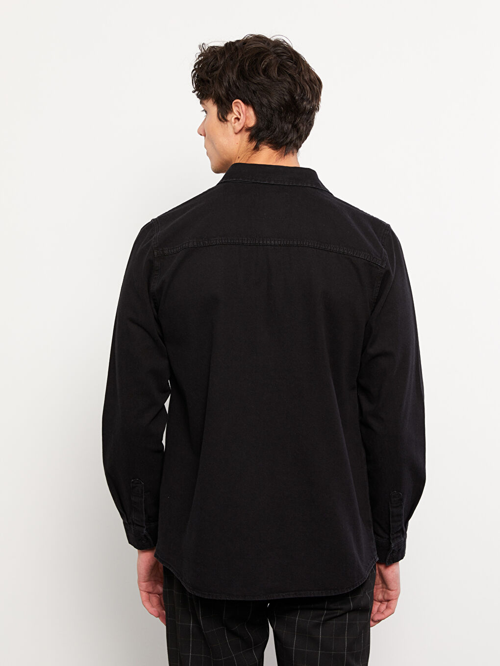 Siyah Regular Fit Uzun Kollu Erkek Jean Gömlek-4