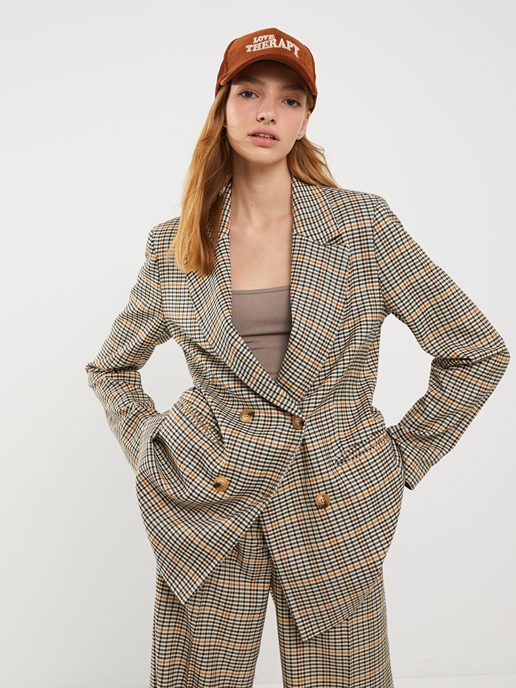 XSIDE Double Breasted Lapel Plaid Long Sleeve Women's Blazer Jacket -W2FA89Z8-SPW