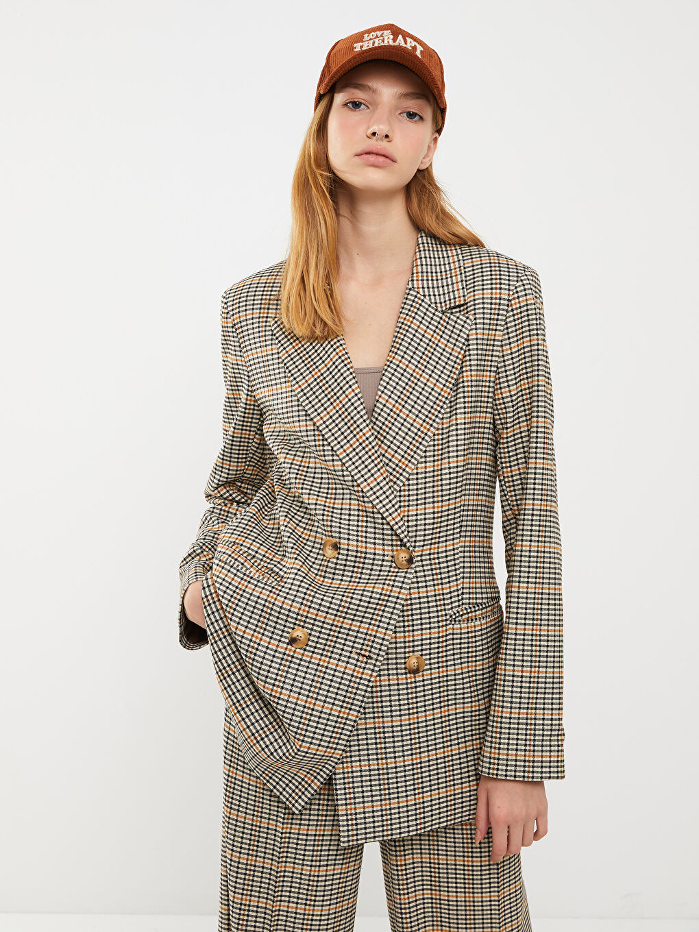 XSIDE Double Breasted Lapel Plaid Long Sleeve Women's Blazer Jacket -W2FA89Z8-SPW