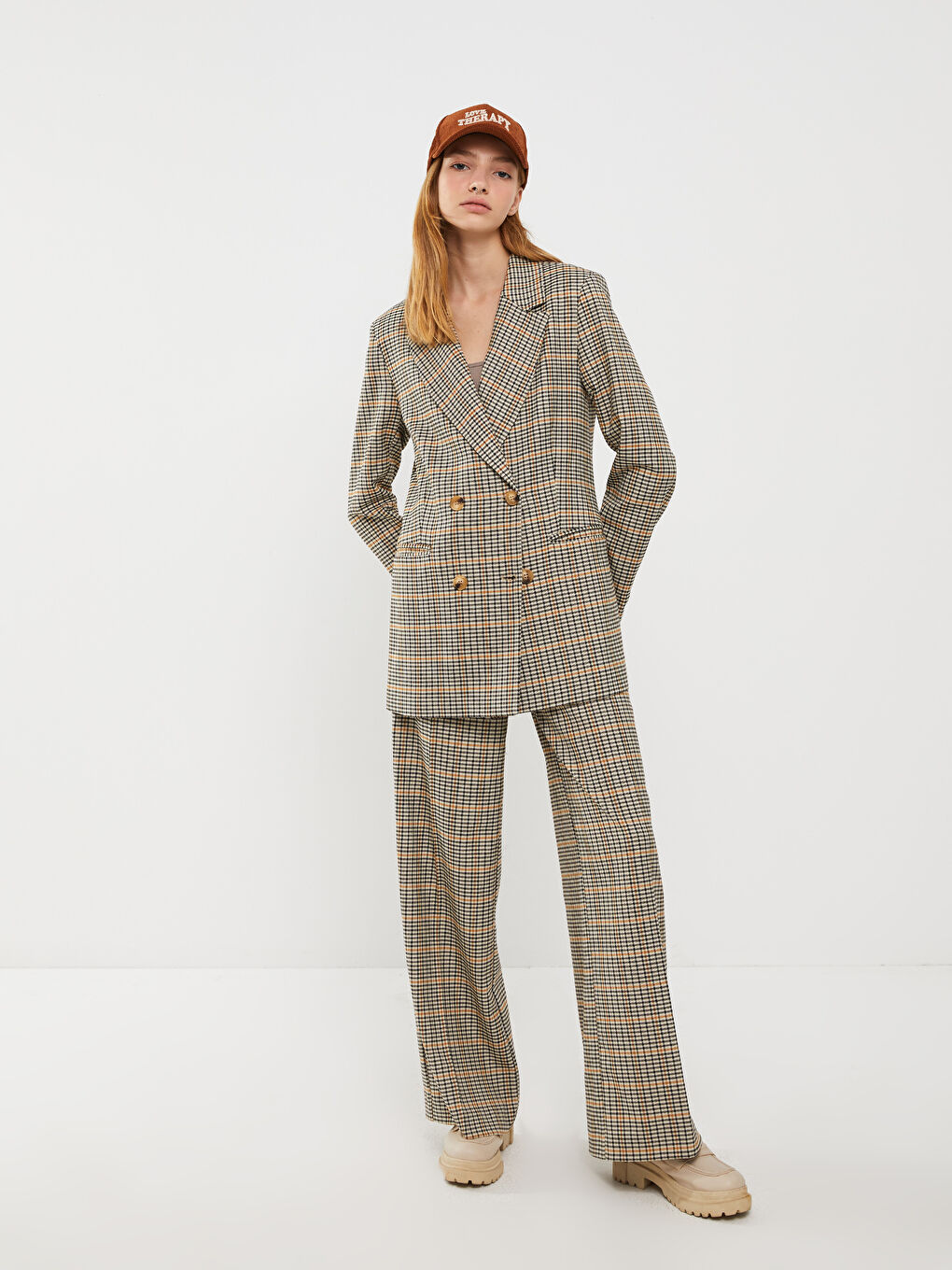 XSIDE Double Breasted Lapel Plaid Long Sleeve Women's Blazer Jacket -W2FA89Z8-SPW
