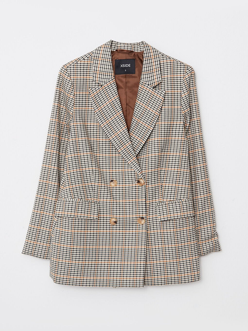 XSIDE Double Breasted Lapel Plaid Long Sleeve Women's Blazer Jacket -W2FA89Z8-SPW