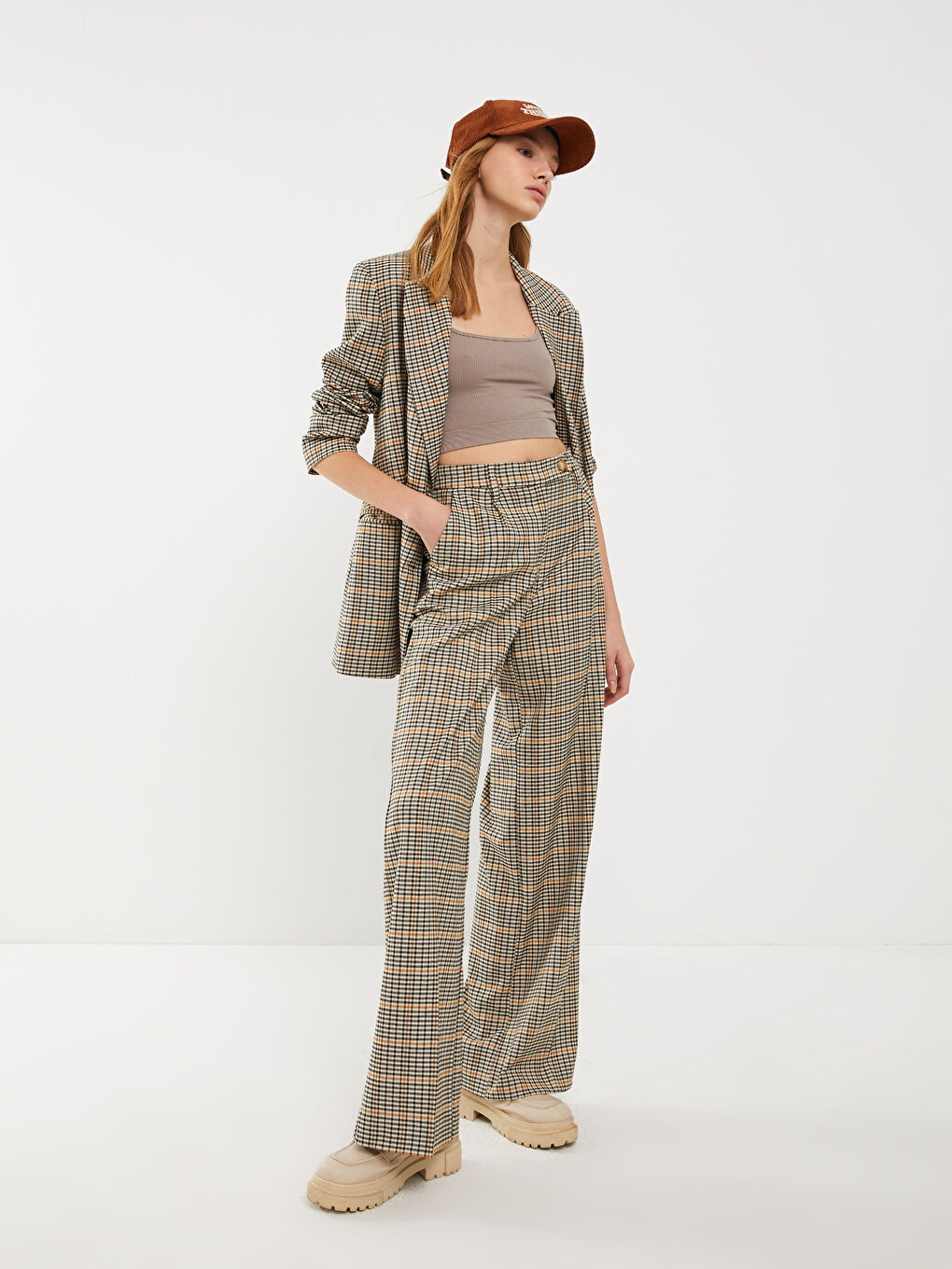 Standard Fit Plaid Women's Trousers