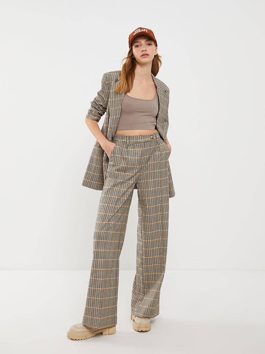 Standard Fit Plaid Women's Trousers-1