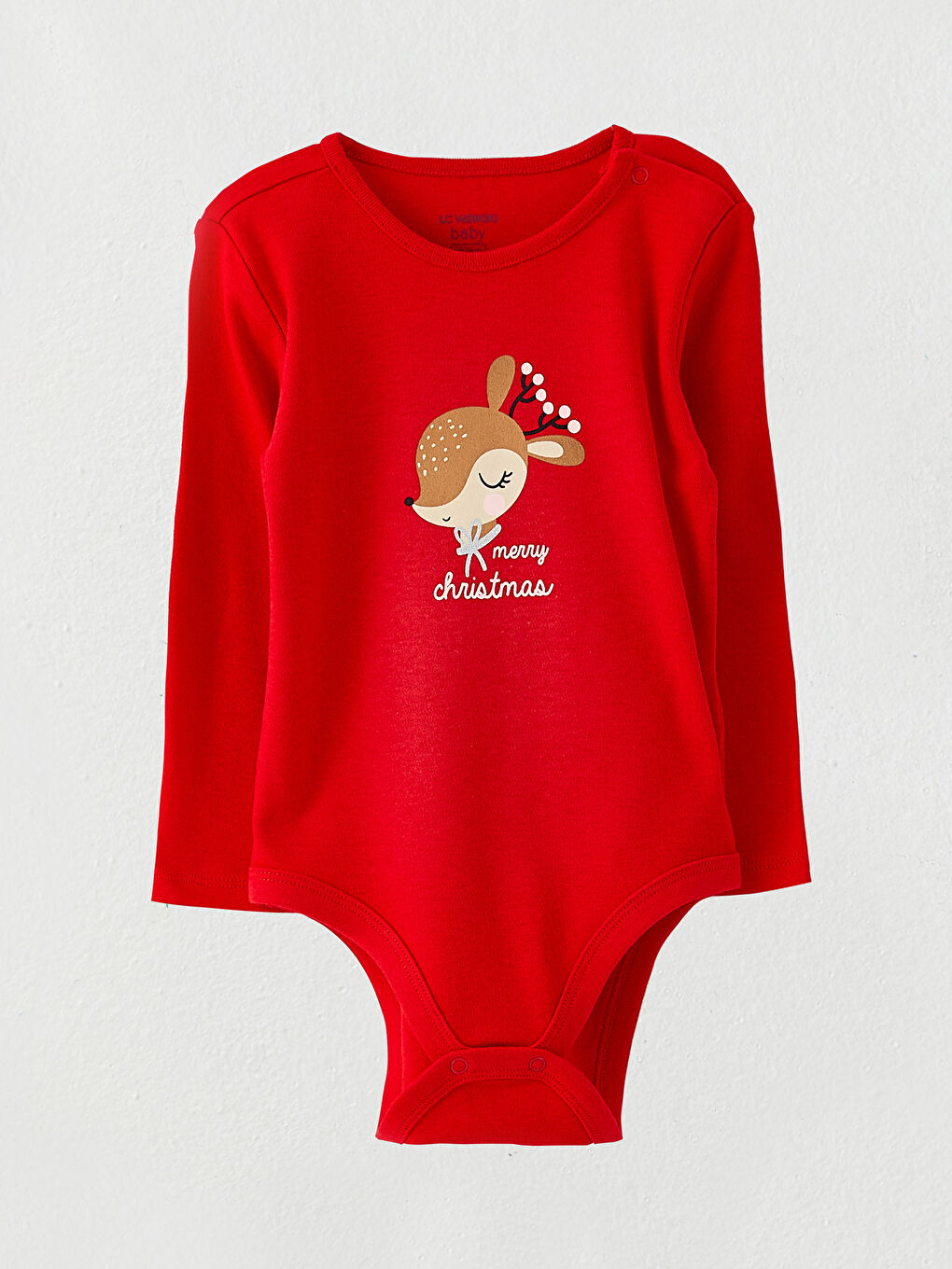 Боди с щрапки с кръгло деколте и дълъг ръкав с новогодишна тематика за бебета момичета - 2 опаковки-1