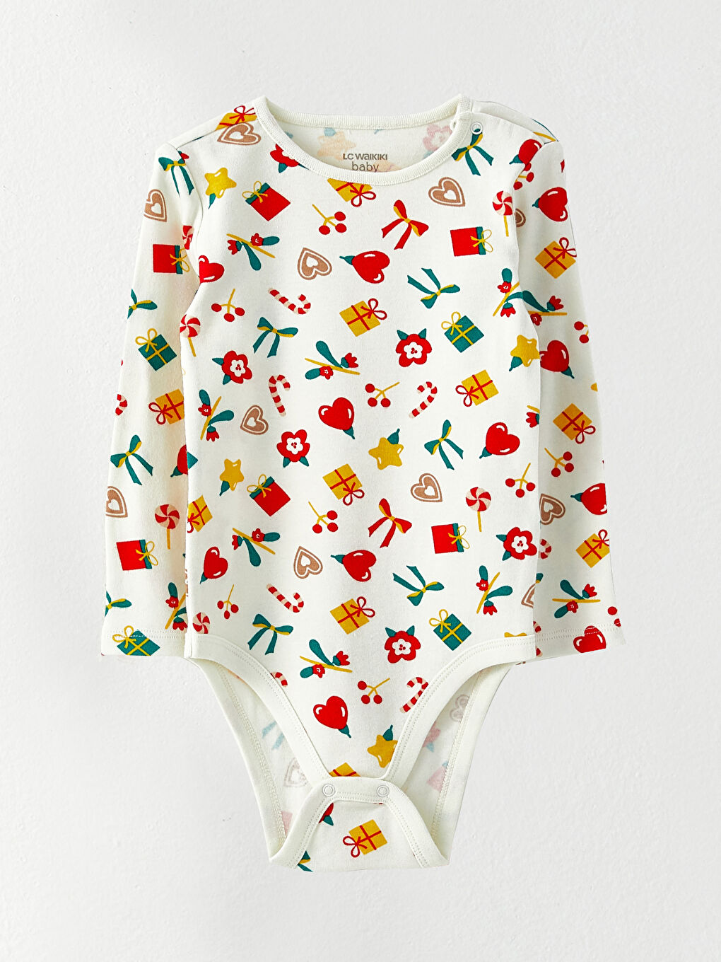 Боди с щрапки с кръгло деколте и дълъг ръкав с новогодишна тематика за бебета момичета - 2 опаковки-2