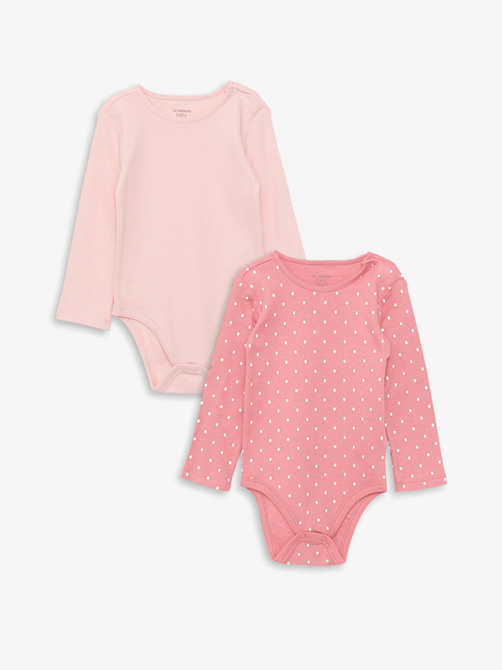 بدلة جسم بياقة دائرية وكم طويل مطبوعة للبنات الرضع مع كباسين في منطقة الكروتش - مجموعة من قطعتين