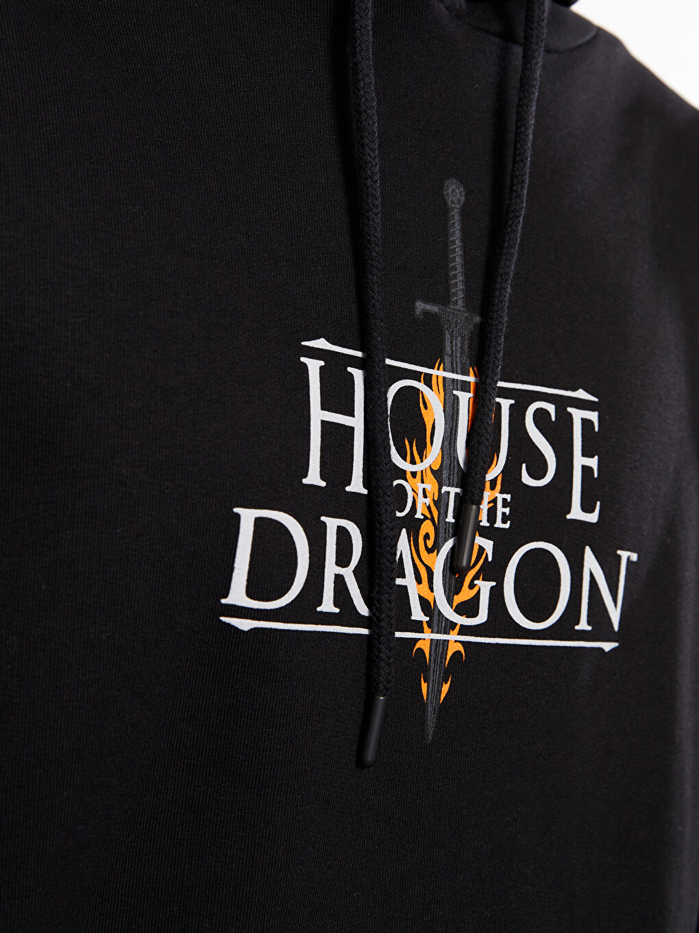 Siyah Uzun Kollu House of the Dragon Baskılı Erkek Hoodie-3