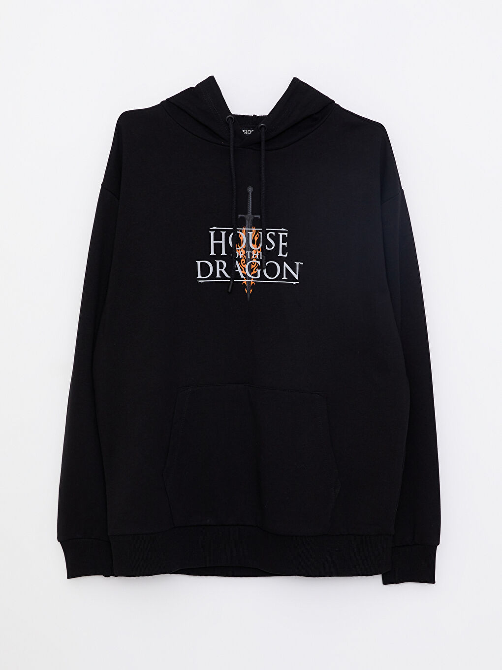 Siyah Uzun Kollu House of the Dragon Baskılı Erkek Hoodie-5