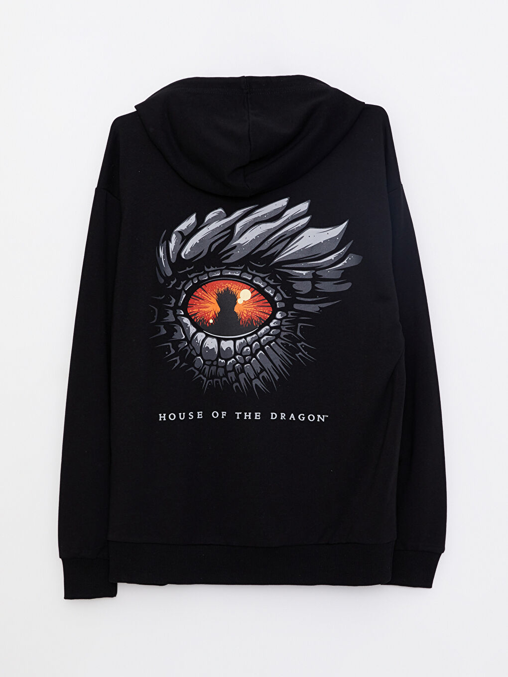 Siyah Uzun Kollu House of the Dragon Baskılı Erkek Hoodie-6