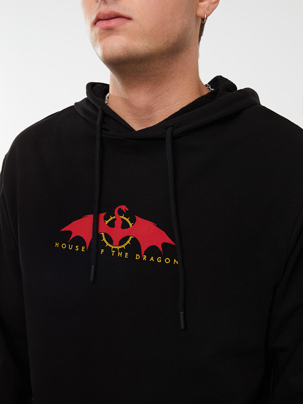 XSIDE Siyah Uzun Kollu House of the Dragon Baskılı Erkek Hoodie - 3