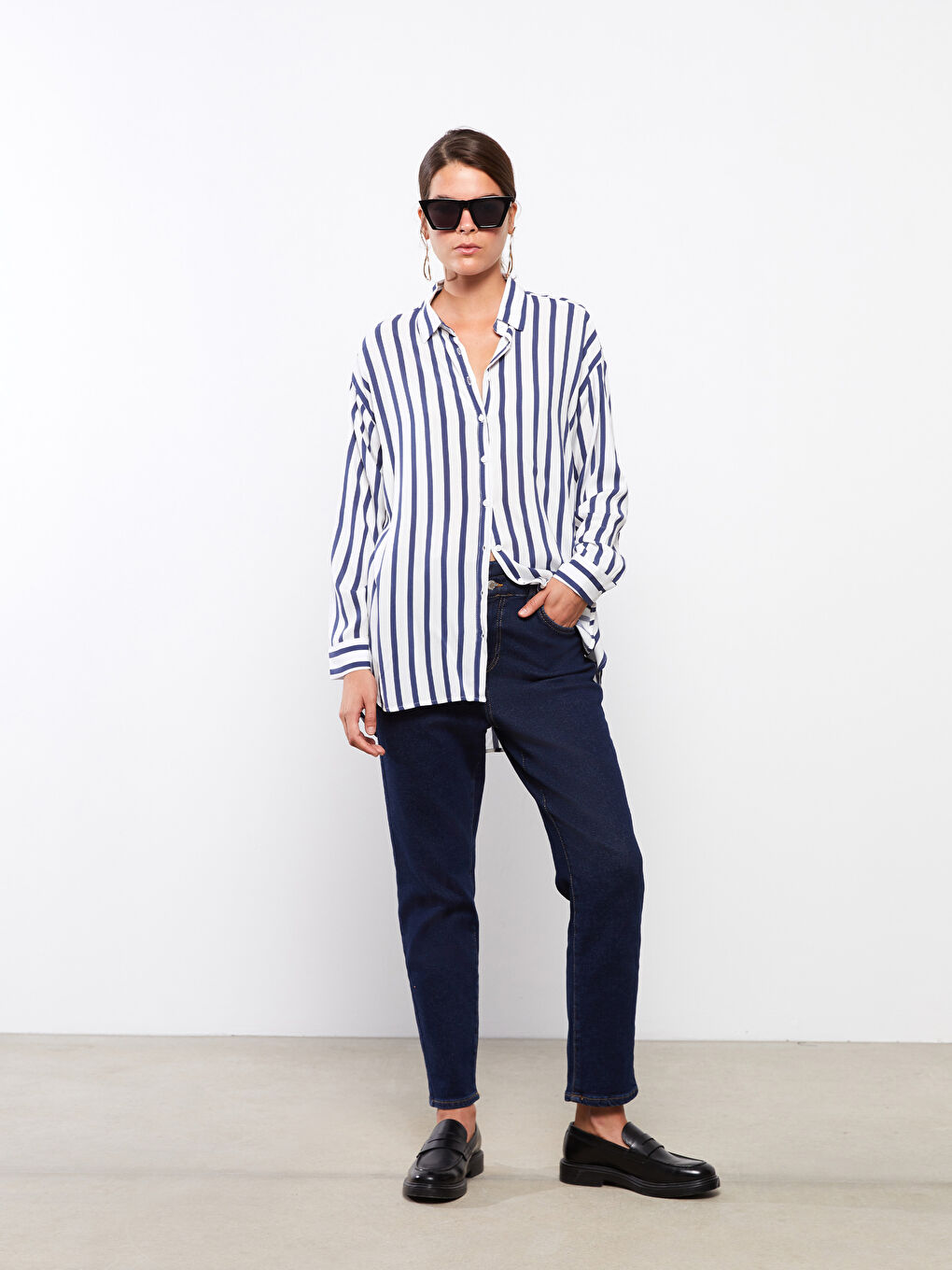 Chemise Femme à Rayures en Viscose à Manches Longues-2