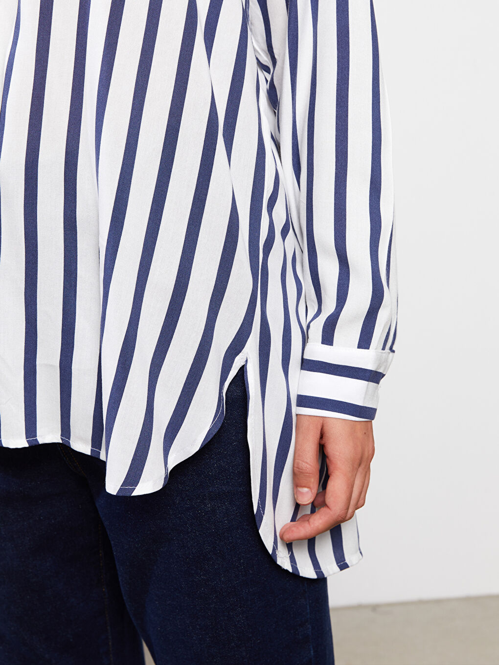 Chemise Femme à Rayures en Viscose à Manches Longues-3