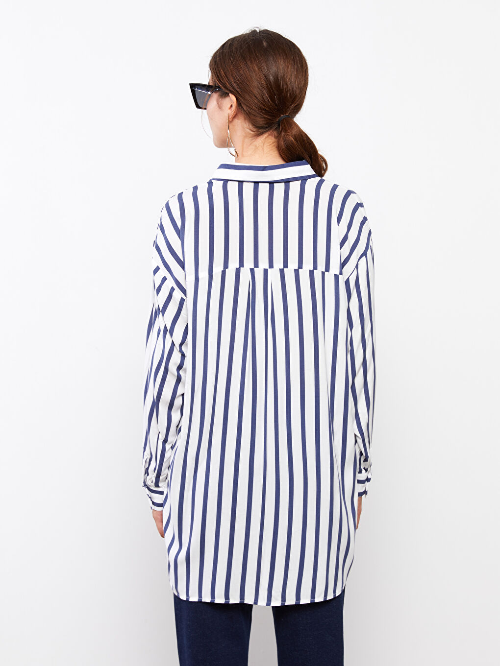 Chemise Femme à Rayures en Viscose à Manches Longues-4