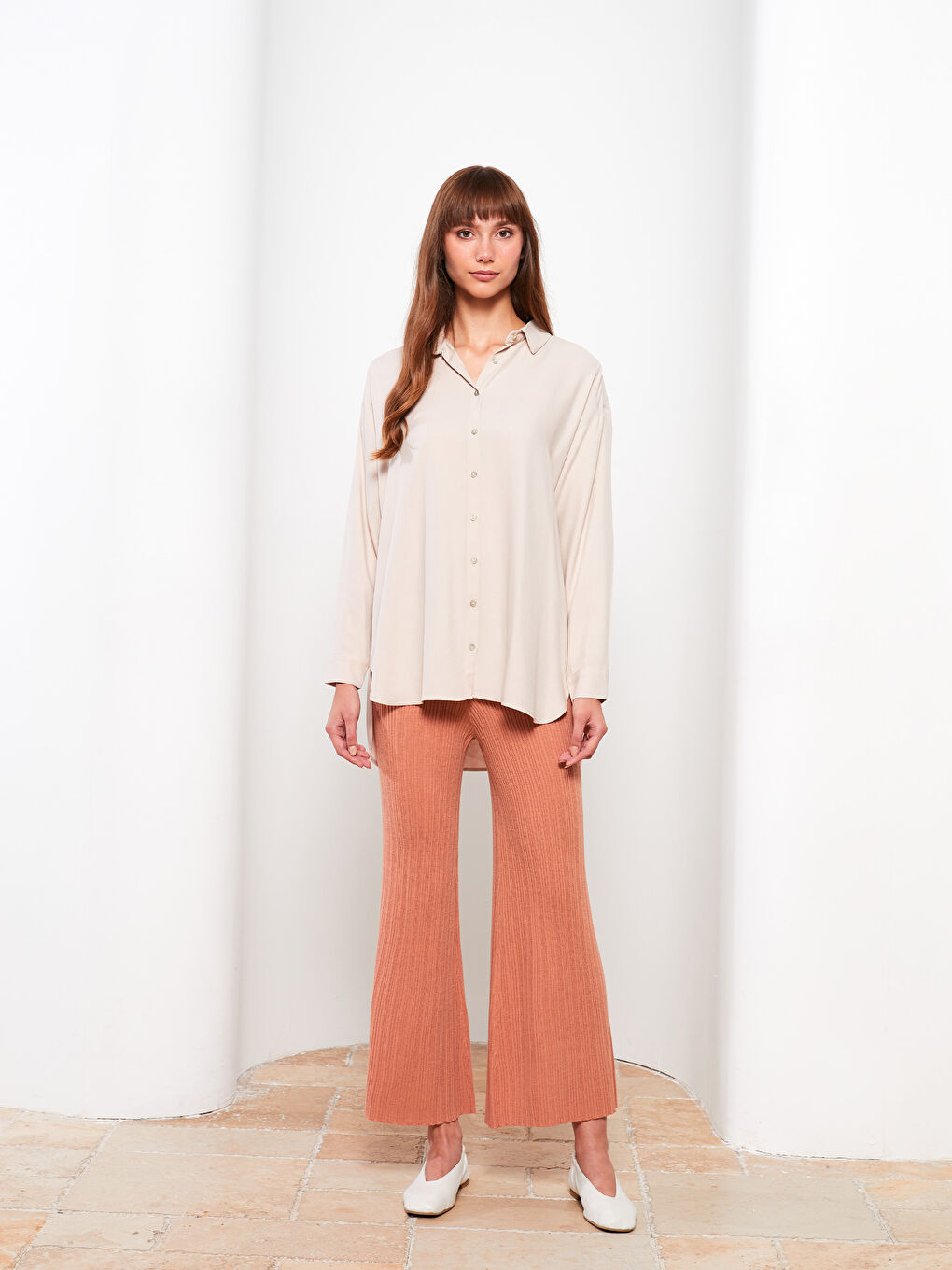 قميص سادة كم طويل للسيدات من قماش الفيسكوز-1