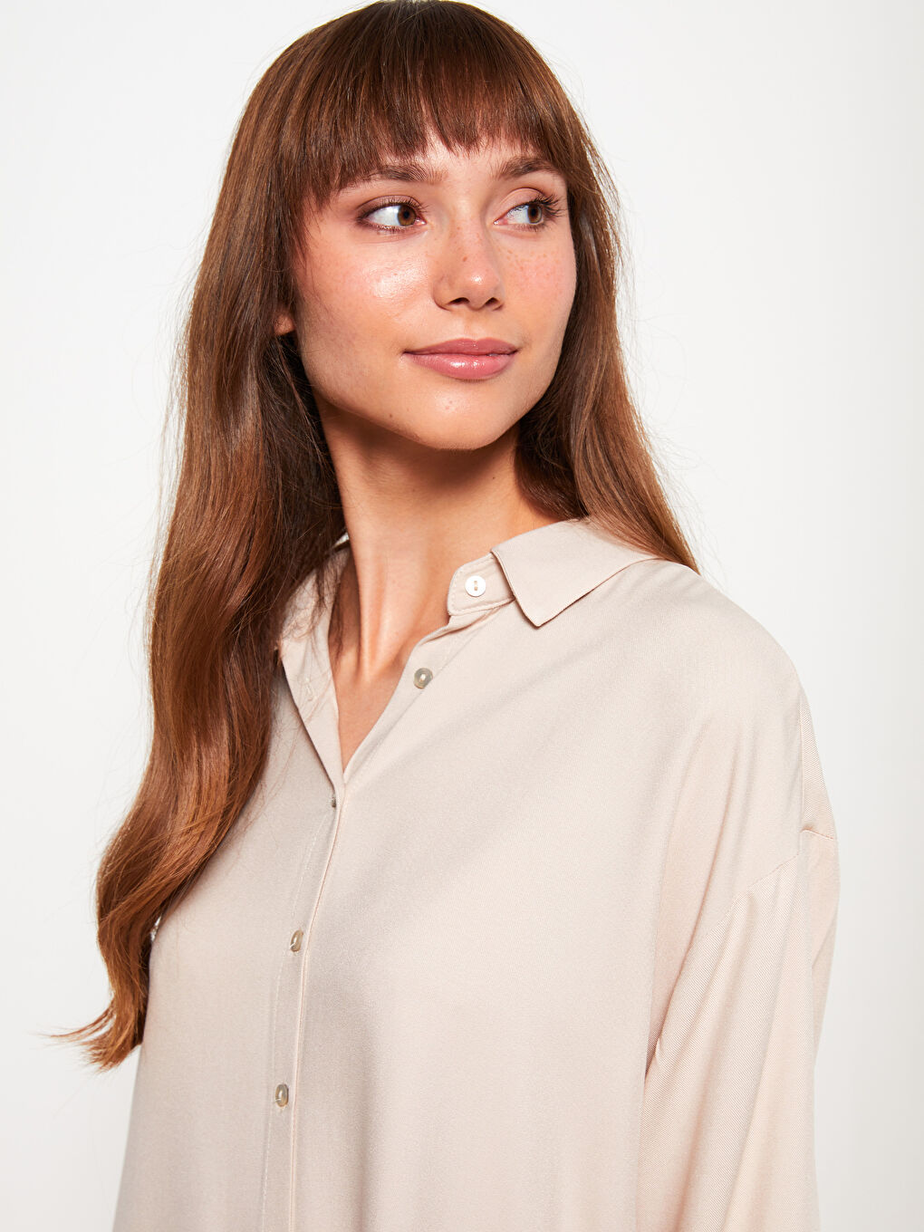 قميص سادة كم طويل للسيدات من قماش الفيسكوز-2