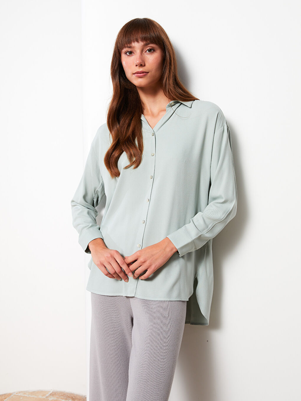 Plain Long Sleeve Viscose Women's Shirt