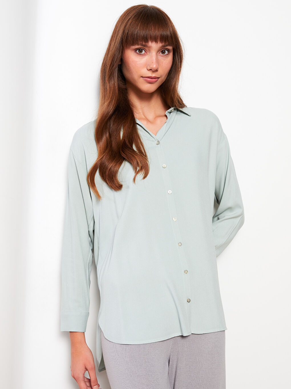 Plain Long Sleeve Viscose Women's Shirt-1