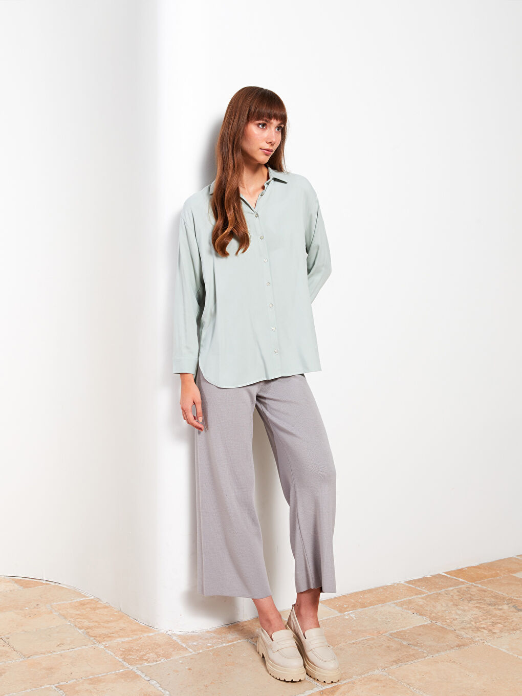 Plain Long Sleeve Viscose Women's Shirt-2