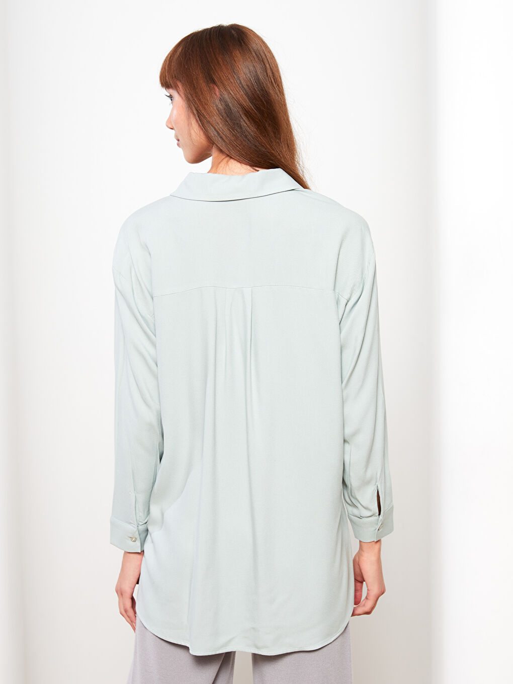 Plain Long Sleeve Viscose Women's Shirt-4