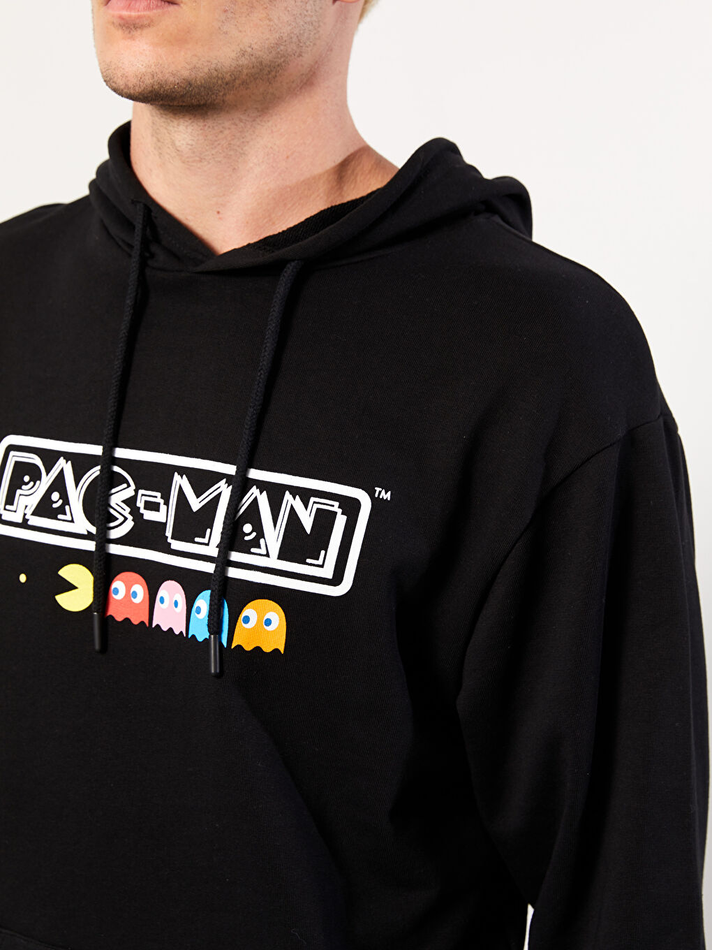 XSIDE Yeni Siyah Uzun Kollu Pacman Baskılı Erkek Hoodie - 3