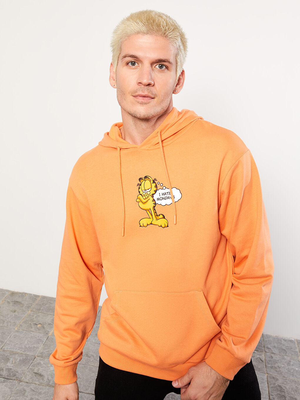 XSIDE Turuncu Uzun Kollu Garfield Baskılı Erkek Hoodie