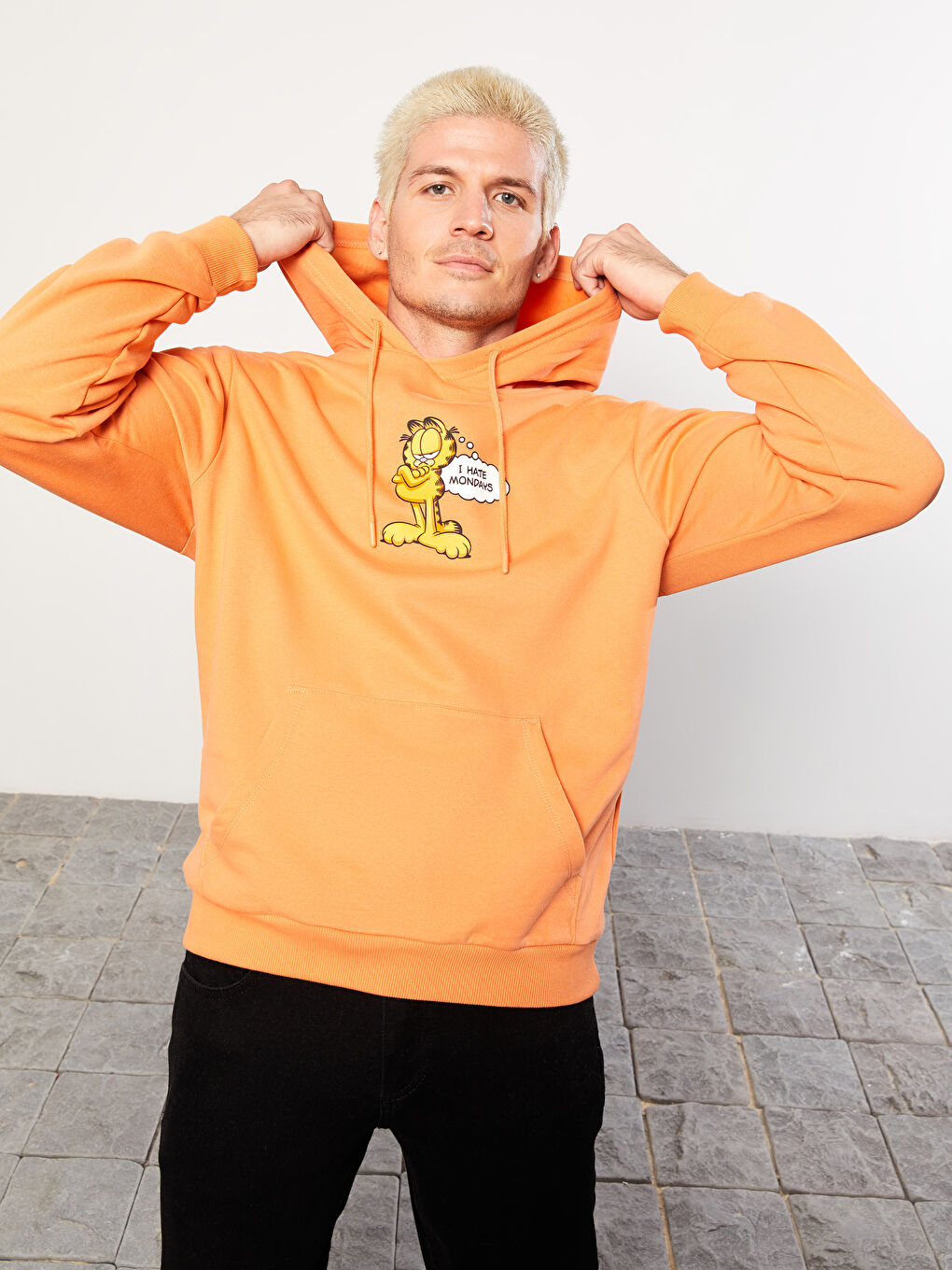 XSIDE Turuncu Uzun Kollu Garfield Baskılı Erkek Hoodie - 1