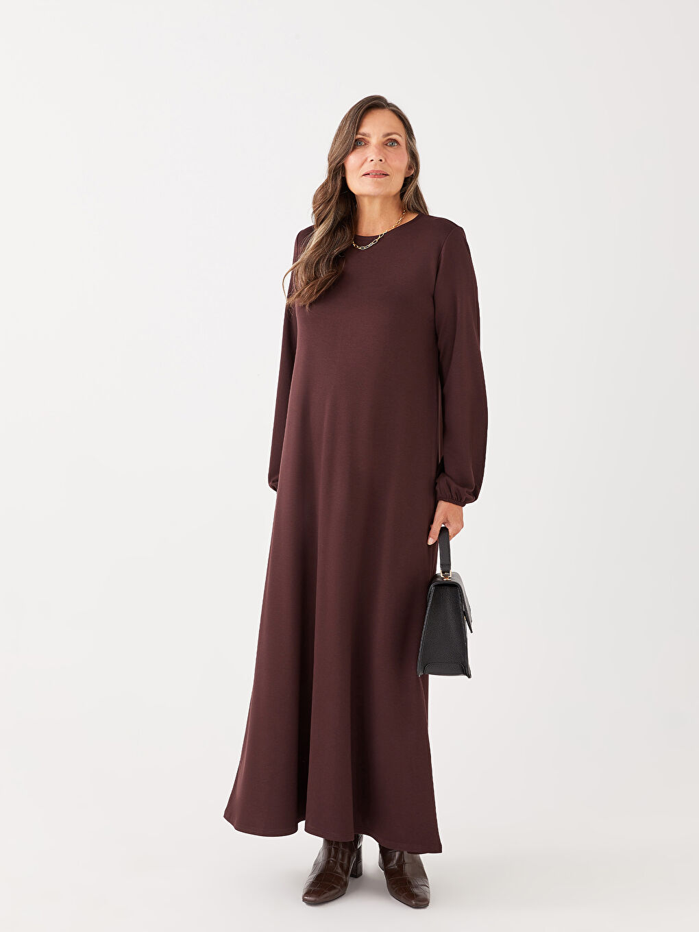 Crew Neck Regular Long Sleeve A-Cut Women's Dress-1