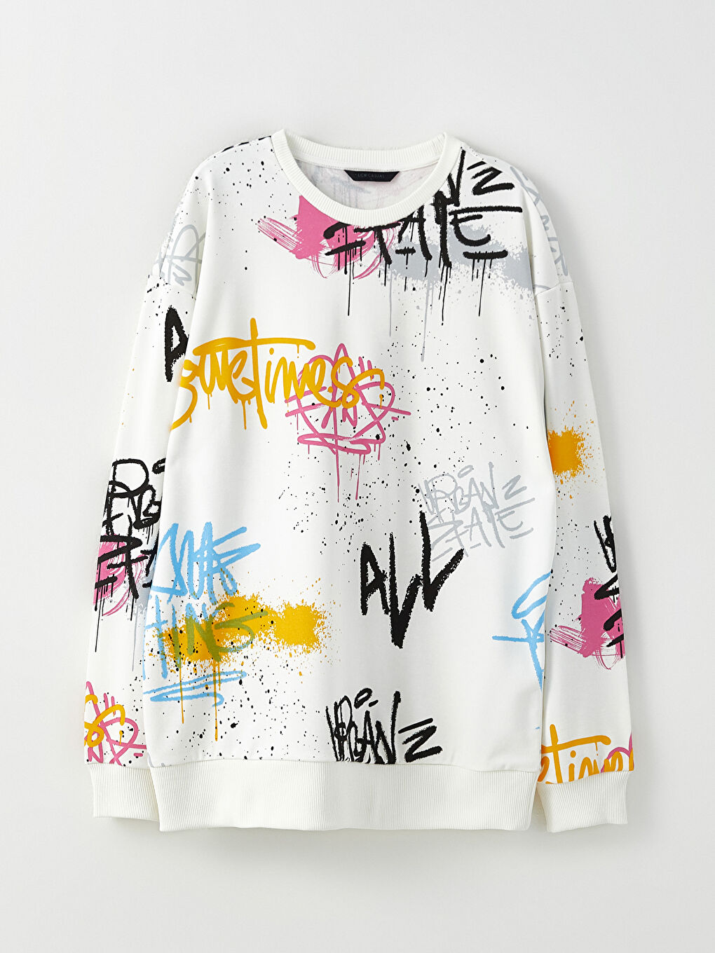 سويت شيرت كم طويل مطبوع بياقة دائرية للرجال-5