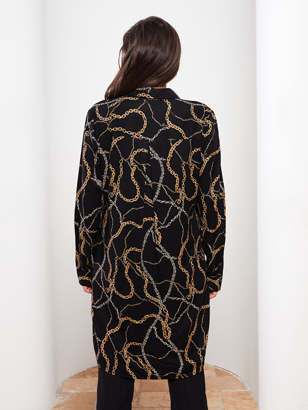 Patterned Long Sleeve Viscose Women's Shirt Tunic-4