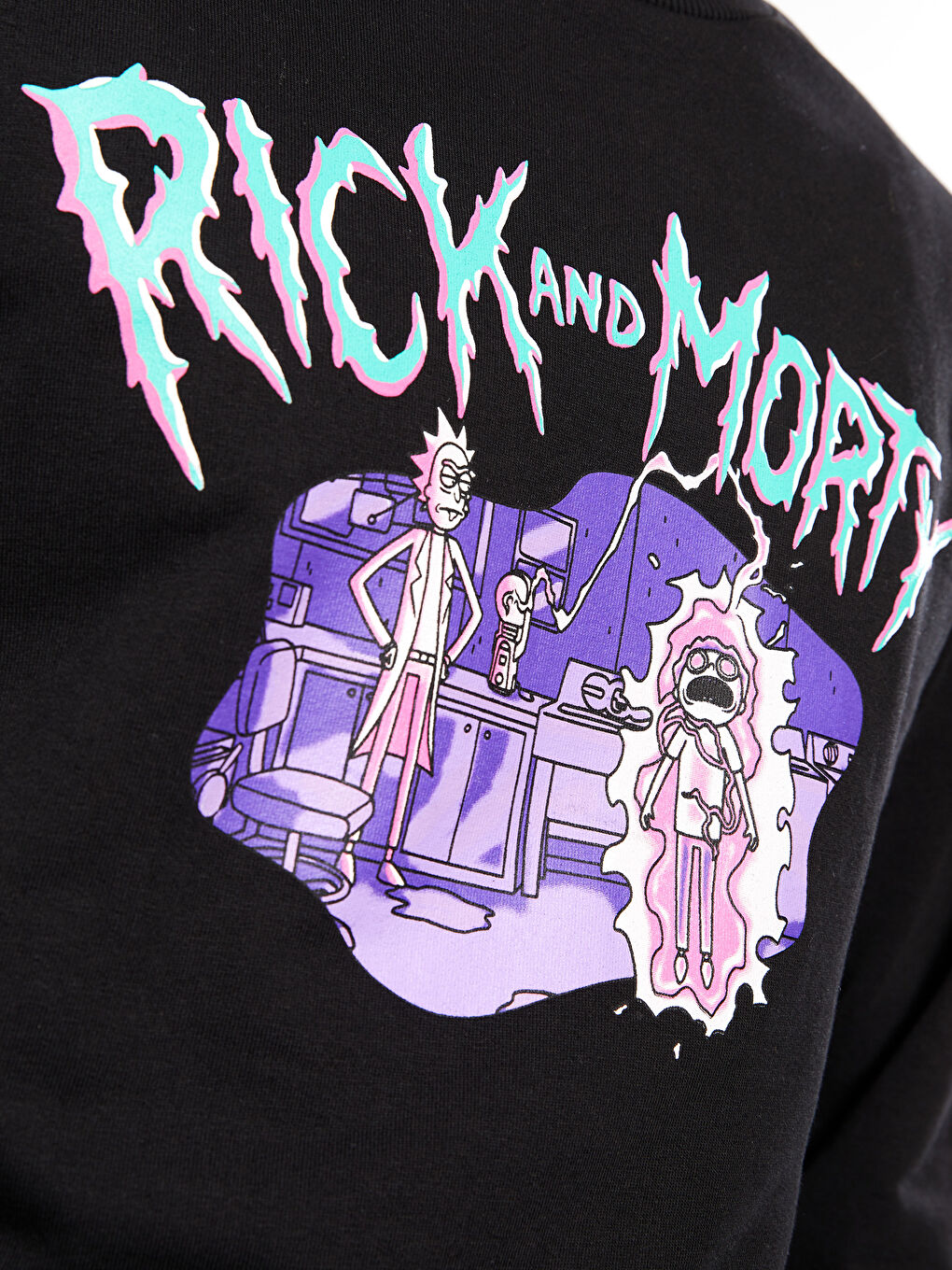 XSIDE Yeni Siyah Bisiklet Yaka Uzun Kollu Rick and Morty Baskılı Erkek Sweatshirt - 2