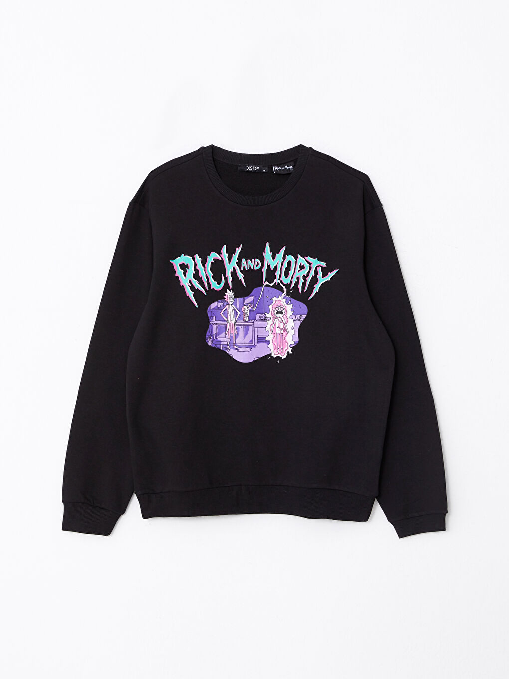 XSIDE Yeni Siyah Bisiklet Yaka Uzun Kollu Rick and Morty Baskılı Erkek Sweatshirt - 4