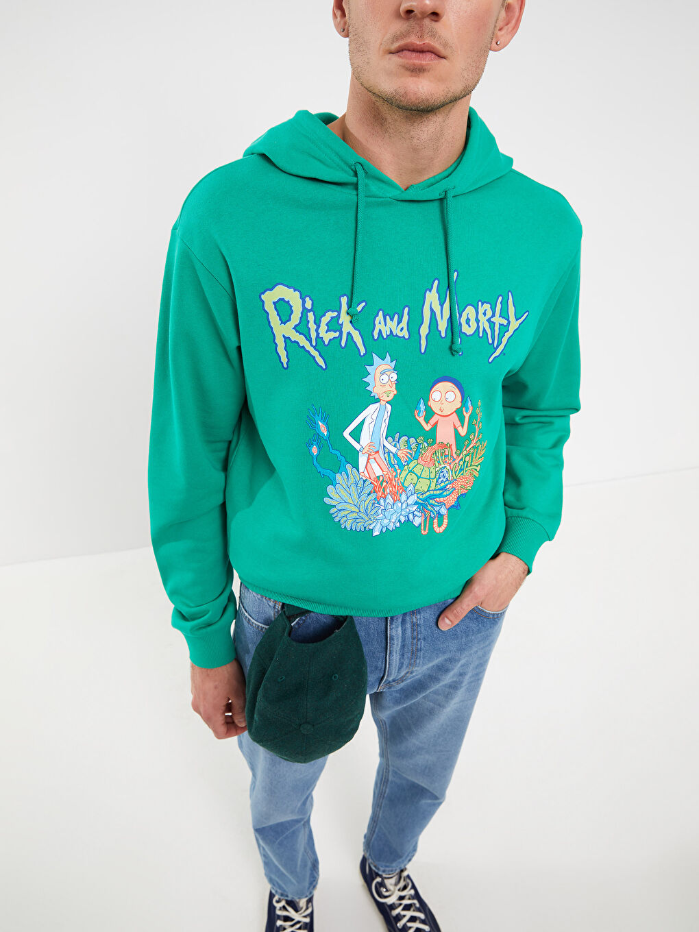 XSIDE Yeşil Uzun Kollu Rick and Morty Baskılı Erkek Hoodie - 2