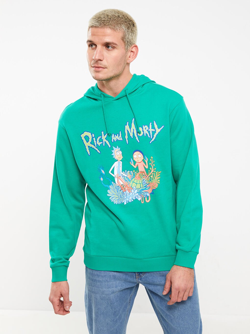 XSIDE Yeşil Uzun Kollu Rick and Morty Baskılı Erkek Hoodie - 3