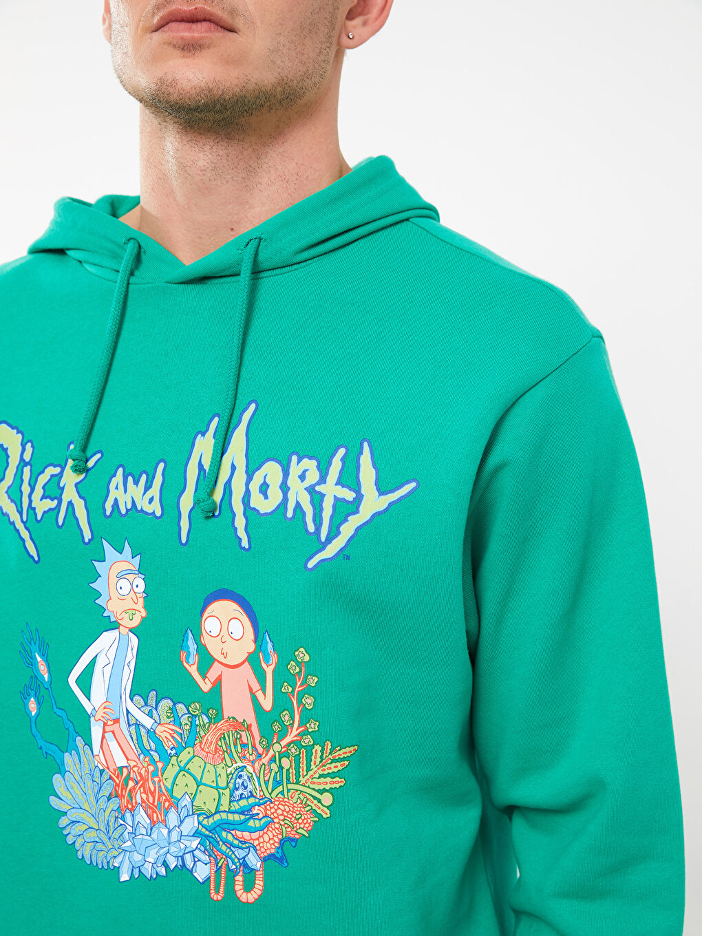 XSIDE Yeşil Uzun Kollu Rick and Morty Baskılı Erkek Hoodie - 4