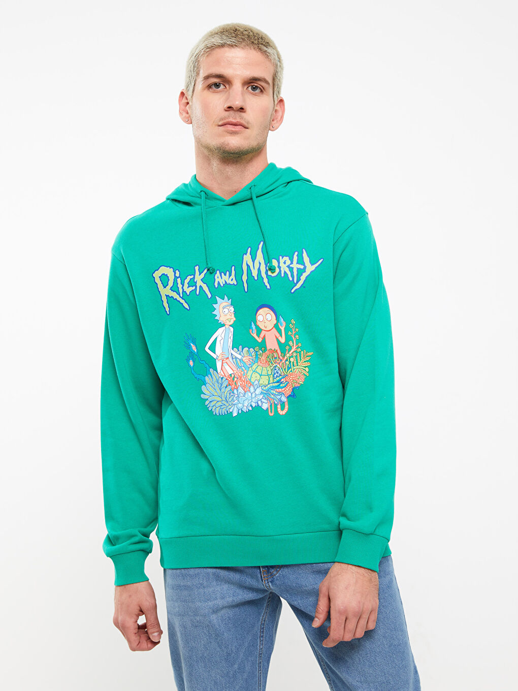 XSIDE Yeşil Uzun Kollu Rick and Morty Baskılı Erkek Hoodie - 9